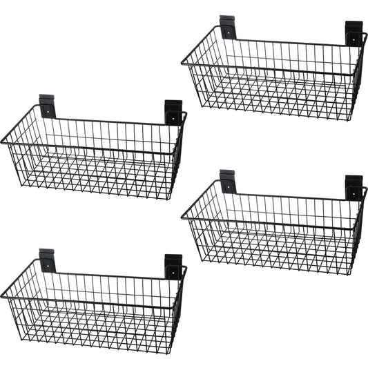 Beeveer 4 Pack 24 x 12 x 8 Inch Extra Large Slatwall Baskets Ventilated Metal Slatwall Baskets Heavy Duty Mounted Storage Baskets Hanging Slatwall