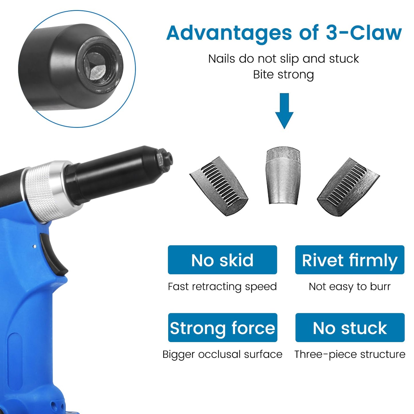 QIUMIN Pneumatic Rivet Gun, S30 Air Pop Riveting Gun Set with Nose Pieces, Hydraulic Air Riveter Tool, Self Suction - WoodArtSupply