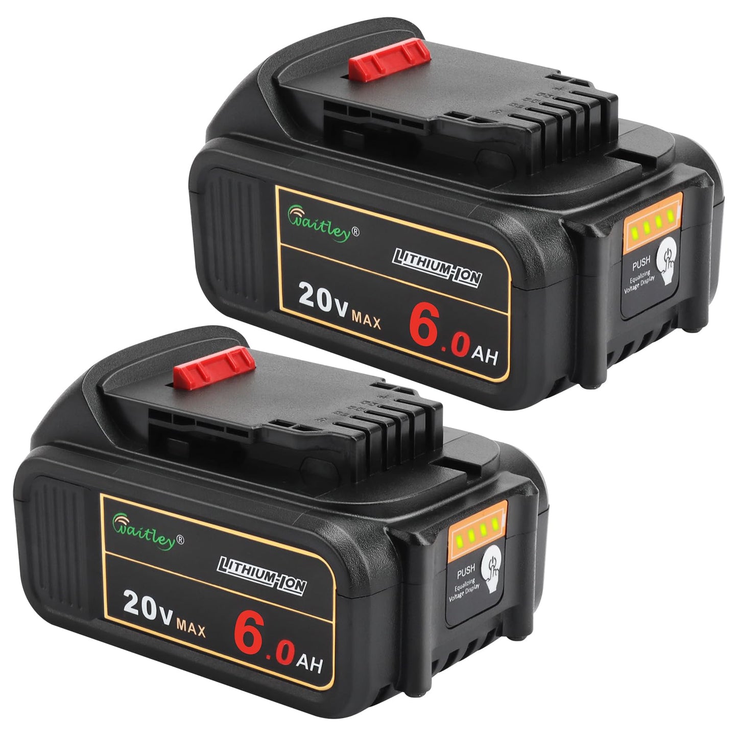 waitley 2 Pack 20V 6.0A Replacement Battery Compatible with Dewalt DCB200 DCD DCF DCG Series Cordless Power Tools - WoodArtSupply