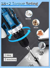 Aseboy 21V Cordless Drill Set, 1.5AH Battery, 18+2 Clutch Electric Drill with Work Light, Hammer Drill with 248 In-lbs Max, 2 Variable Speed,Fast Aseboy