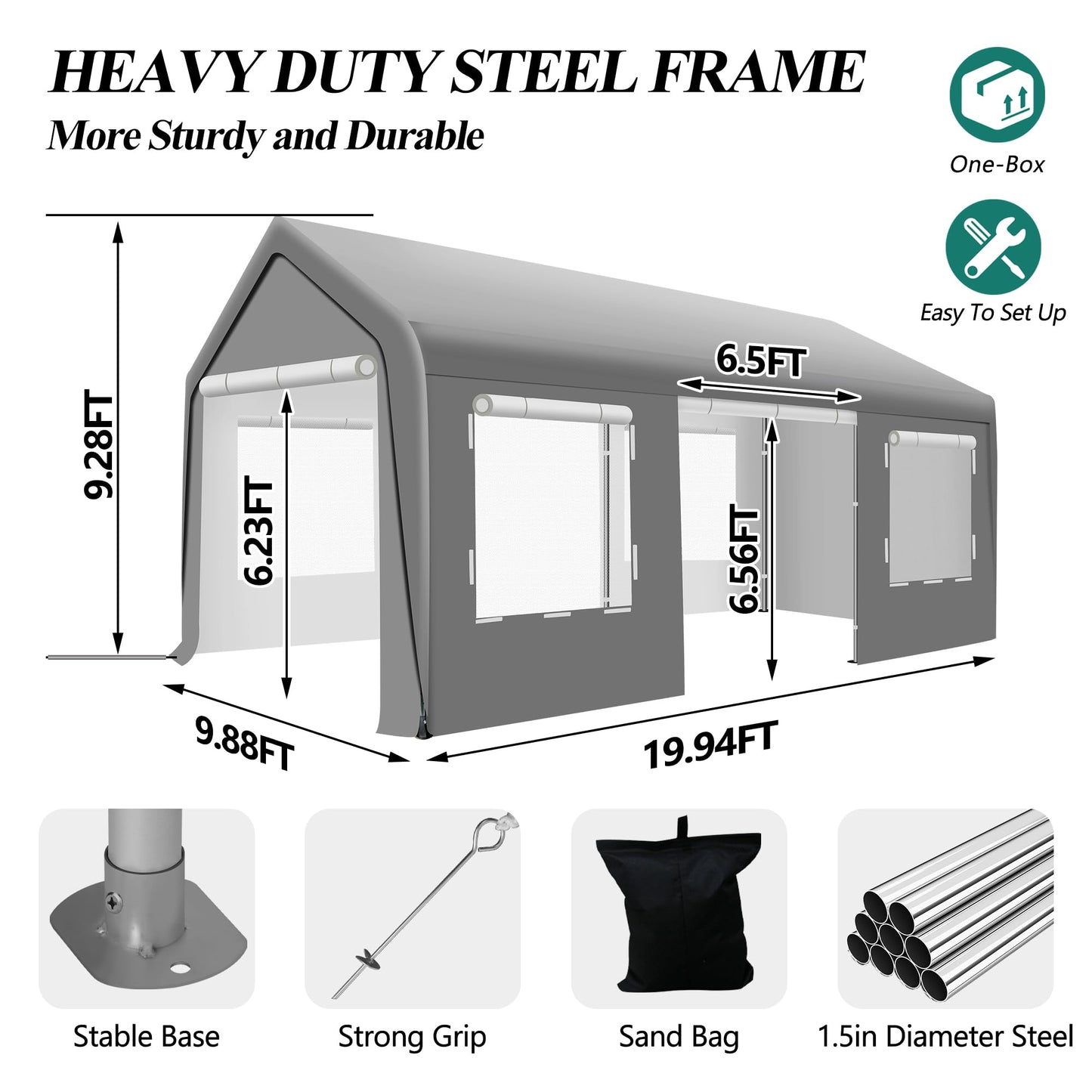 GARTOO Upgrade 10' x 20' Heavy Duty Carport Extra Large Outdoor Shelter with Roll-up Ventilated Windows & Side Doors, Portable Garage for Car Boat - WoodArtSupply