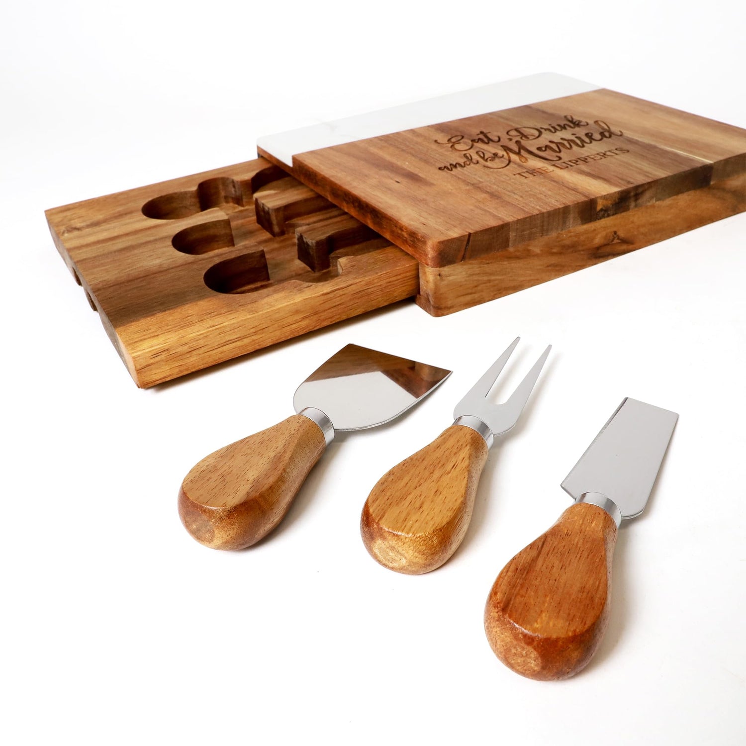 Let's Make Memories Personalized Monogram Marble Wood Cheese Board - Custom Charcuterie Platter - Home Entertaining - Customize with Initial & Name Let's Make Memories