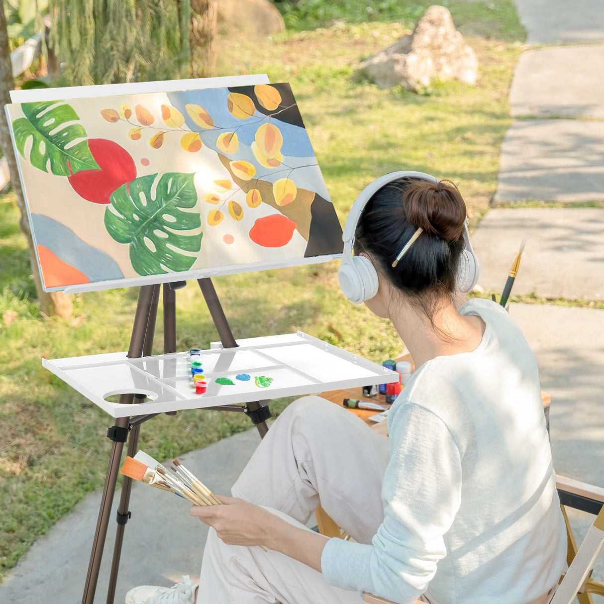 Ireer 17-65 Inch Artist Watercolor Portable Easel with Sturdy Tripod Adjustable Aluminum Metal Easel Stand with Tray Lightweight Travel Easel for Ireer