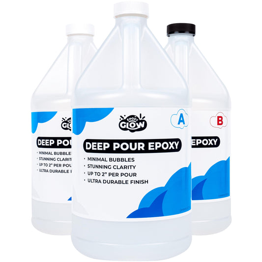 Epoxy Glow Deep Pour Epoxy Resin Kit, Premium Commercial Grade, 3 Gallons (11.3 liters)- 2:1 Crystal Clear Pouring up to 2-4"- Self-Leveling Food