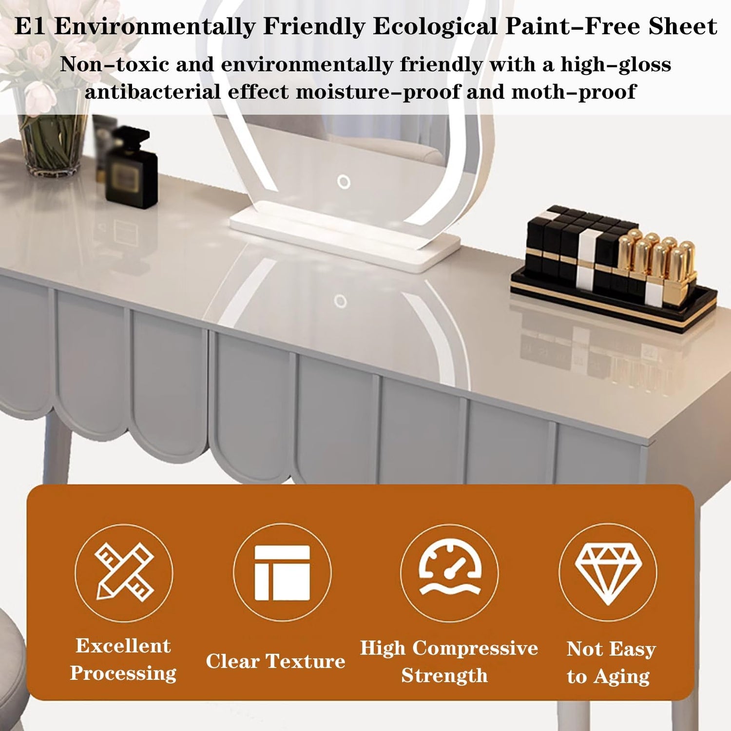 39.4" Makeup Vanity with Lights and Drawers Large-Capacity Storage Space Zoned Storage Vanity Table Set with Mirror High-Definition Mirror Clear QQB