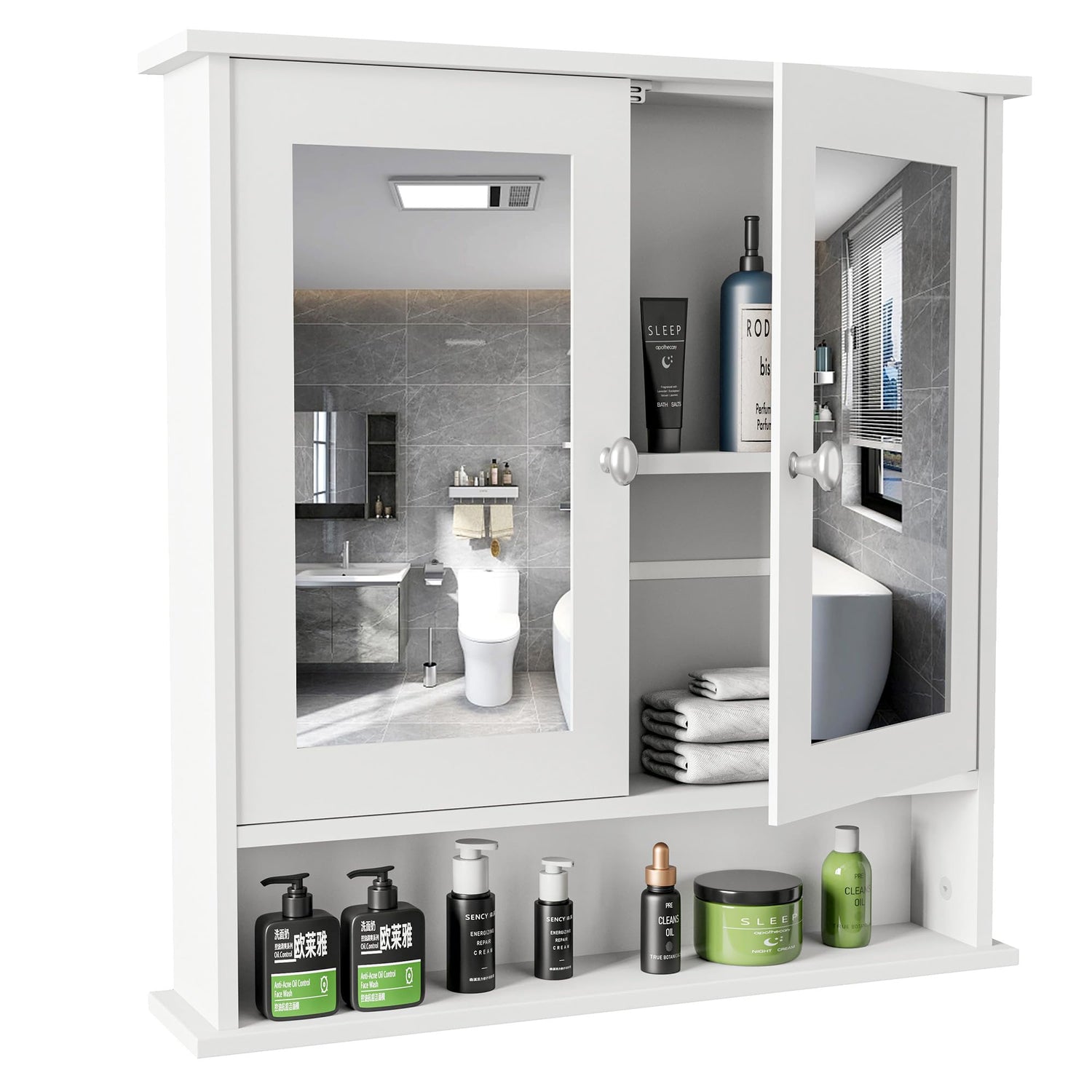Lifetime Home Modern Bathroom Wall Cabinet with Mirror & Adjustable Shelf - Wall Mounted Utility Medicine Cabinet for Kitchen, Living Room Laundry Lifetime Home