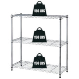 3-Tier Adjustable Wire Storage Shelving Rack, 150 Lbs Capacity Per Shelf, For Pantry Garage Kitchen - 23"x12"x30", Chrome MGHH