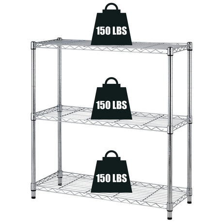 3-Tier Adjustable Wire Storage Shelving Rack, 150 Lbs Capacity Per Shelf, For Pantry Garage Kitchen - 23"x12"x30", Chrome MGHH