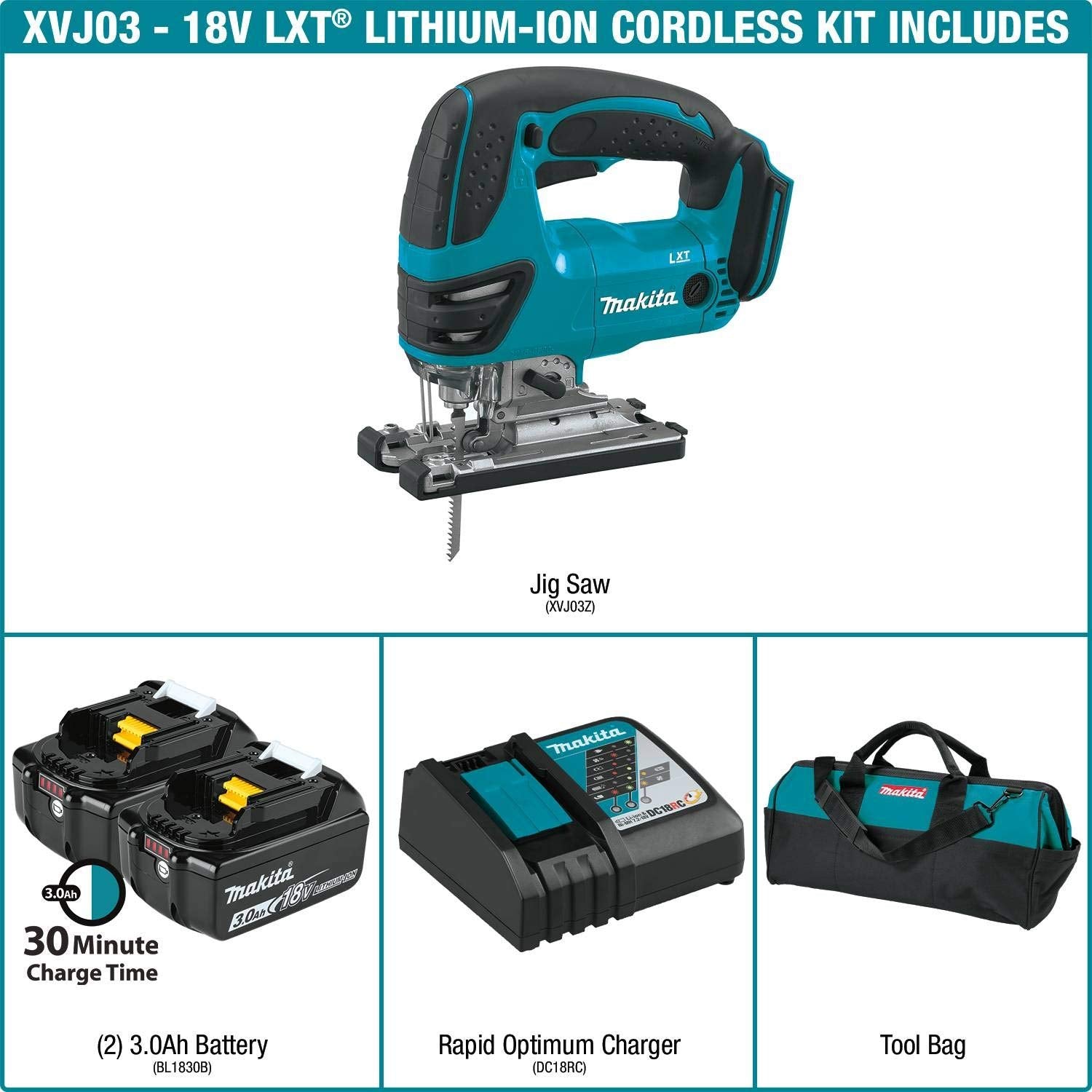 Makita XVJ03 18V LXT Lithium-Ion Cordless Jig Saw Kit (3.0Ah) Makita