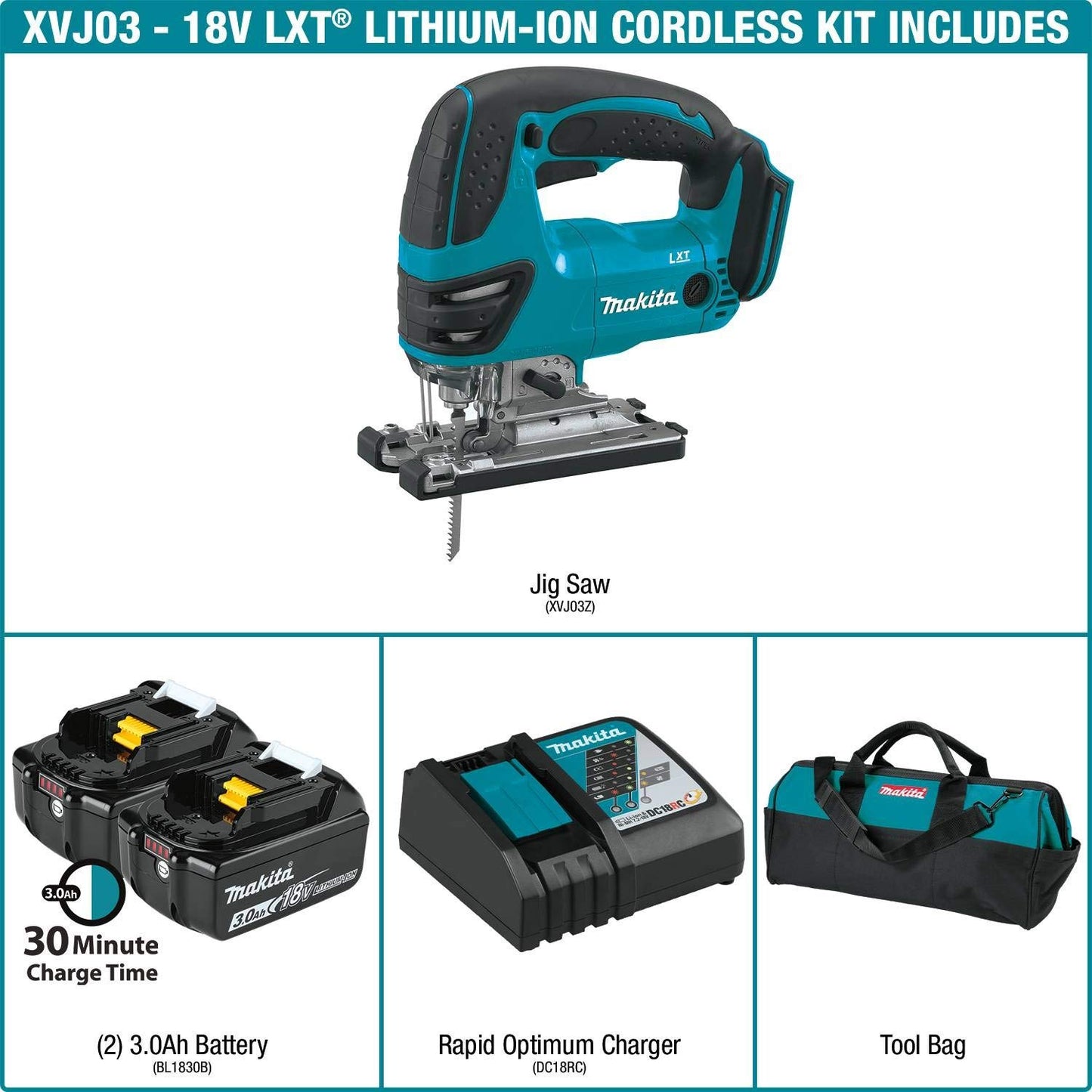 Makita XVJ03 18V LXT Lithium-Ion Cordless Jig Saw Kit (3.0Ah)