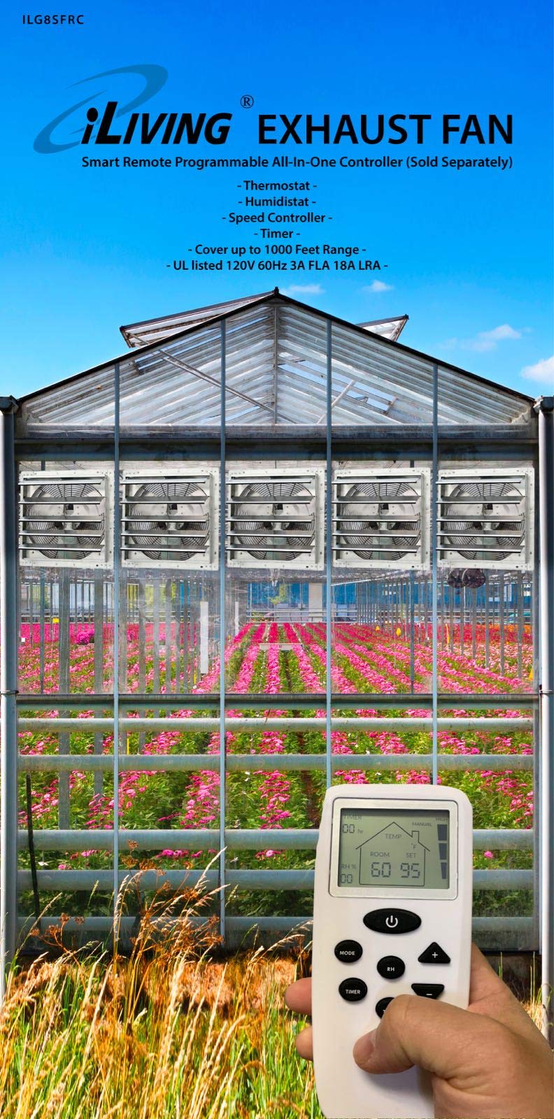 iLiving - 24" Wall Mounted Exhaust Fan - Automatic Shutter - Variable Speed - Vent Fan For Home Attic, Shed, or Garage Ventilation, 4244 CFM, 6200 iLiving