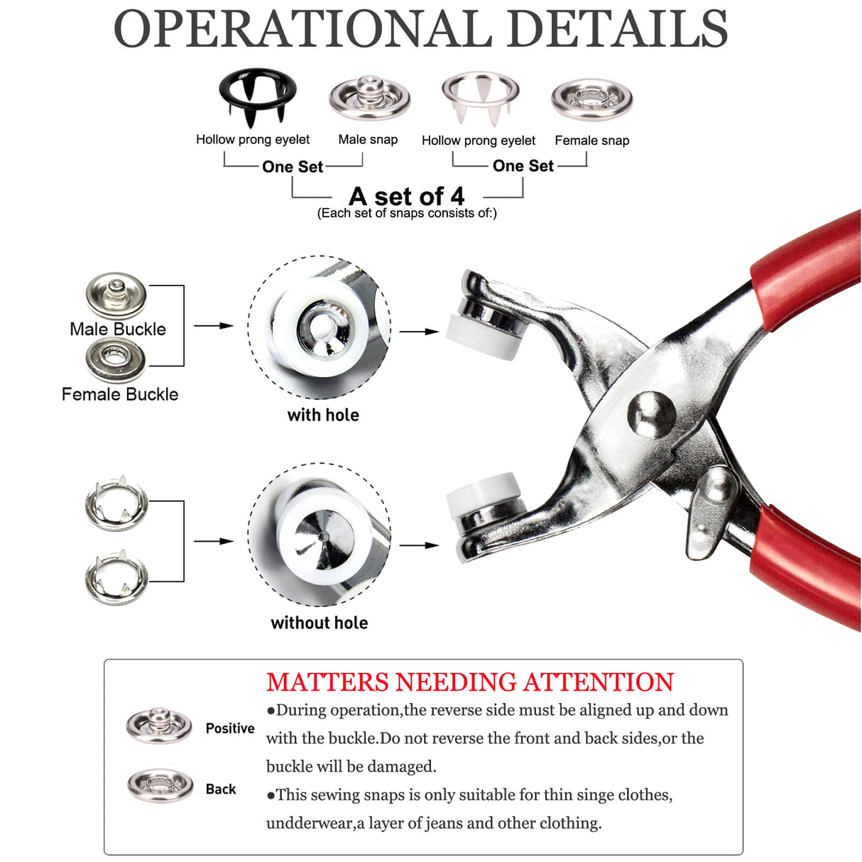 CHEPULA Craftsmanship DIY 200 Sets Metal Snaps Buttons with Fastener Pliers Press Tool Kit for Sewing and Crafting (10 Colors,9.5mm) (Hollow) CHEPULA