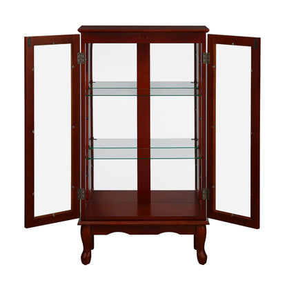 GPCRAC Curio Cabinet Lighted Curio Diapaly Cabinet Wooden Shelving Unit with Adjustable Shelves and Mirrored Back Panel, Tempered Glass Doors