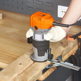 VOLLTEK 6.5-Amp Wood Router Tool, 1.25 HP Compact Trim Router with 5PCS Wood Router Bits, Edge Guide, Roller Guide, Dust Hood and 1/4" & 3/8" Collets VOLLTEK