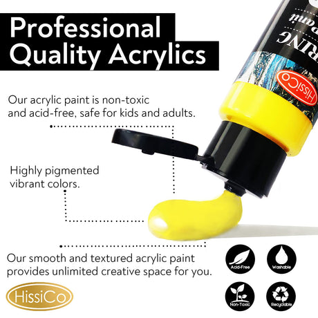 Acrylic Paint Set of 36 Colors 2fl oz 60ml Bottles,Non Toxic 36 Colors Acrylic Paint No Fading Rich Pigment for Kids Adults Artists Canvas Crafts HissiCo