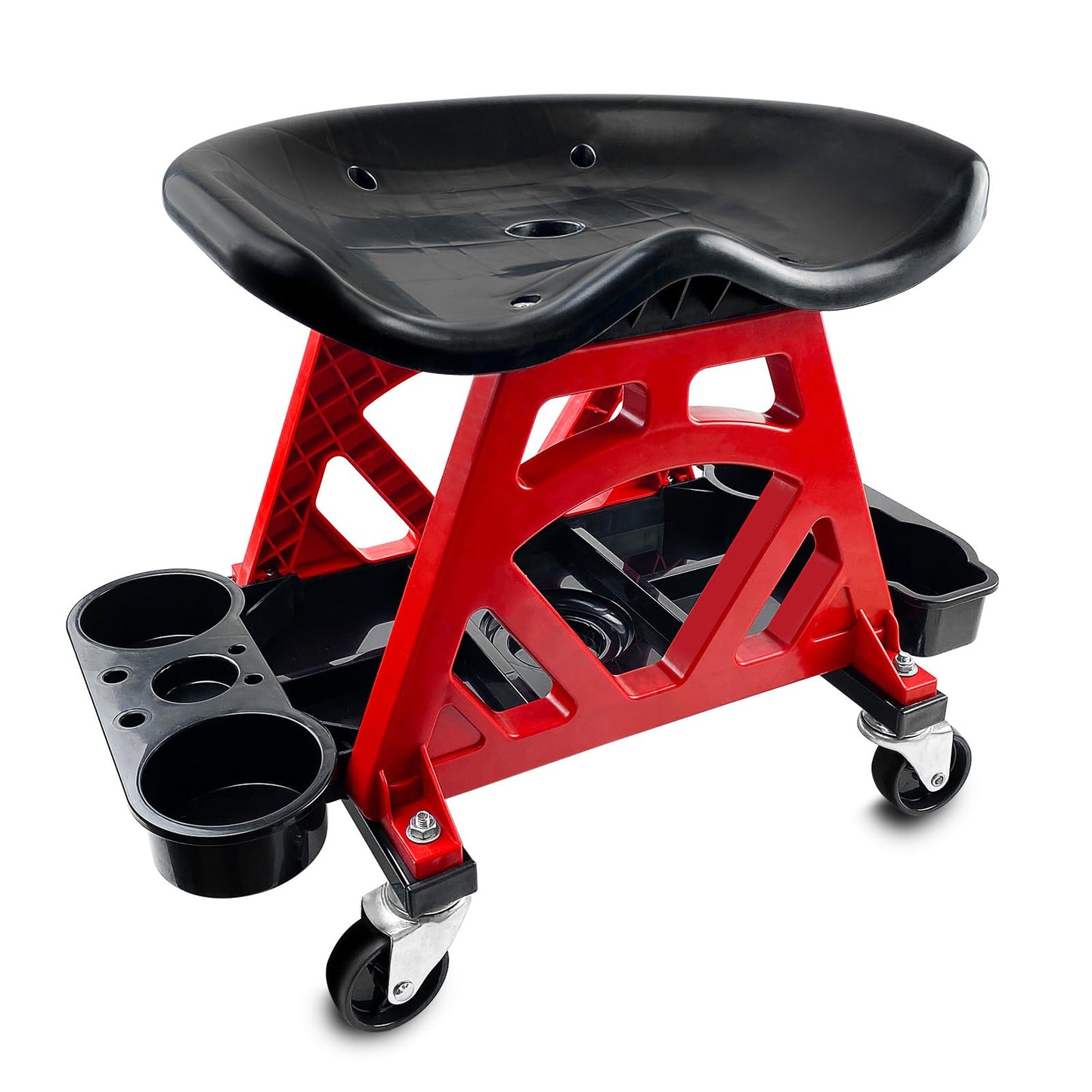 HOXWELL Durable Mechanic Stool Chair with Wheels, Heavy Duty Garage Shop Stool On Wheels, Rolling Stool Car Detailing Creeper Seat with Tool Tray for - WoodArtSupply