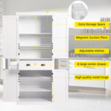 KIGOTY Kitchen Pantry Dining Cabinet Storage Pantry with Drawer and Adjustable Shelves for Living Room,Bathroom or Hallway (White, 72“H) KIGOTY