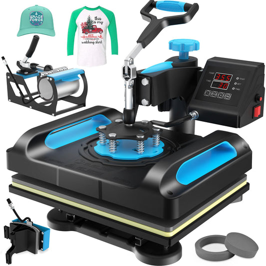 Seeutek Pro 5 in 1 Heat Press Machine 12x15 inch 360-Degree Swing Away Digital T Shirt Pressing Machine Multifunction Heat Transfer Sublimation Combo