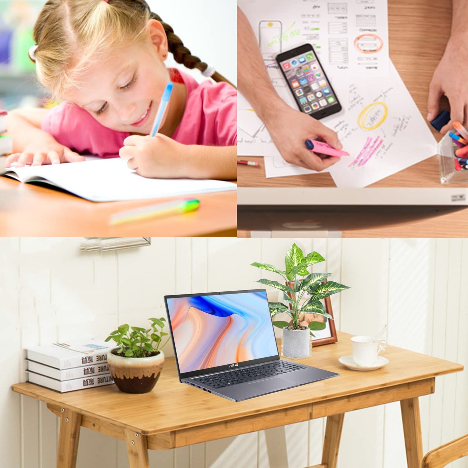 Dicunoy Computer Desk with 2 Drawers, 46" Solid Bamboo Home Office Writing Desk for Small Space, Compact Simple Tables with Gap Design and Hook for Dicunoy