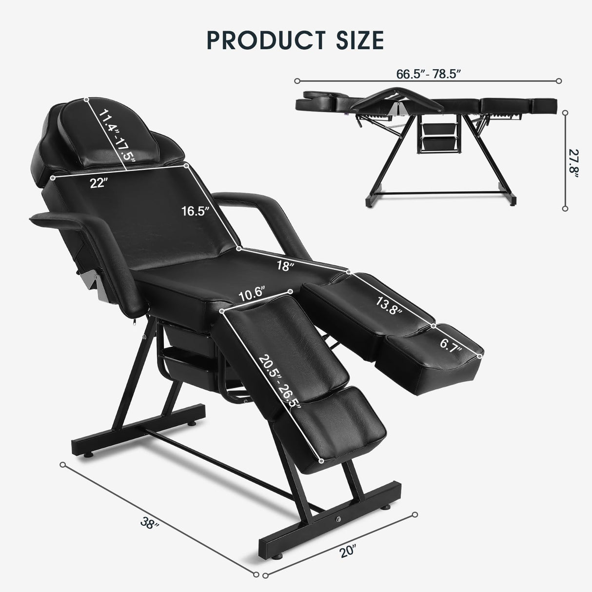 Artist hand Tattoo Table with Adjustable Backrest Tattoo Chair for Client Facial Bed Massage Bed for Eyelash Extensions Salon Chair with Tray, Split Artist hand