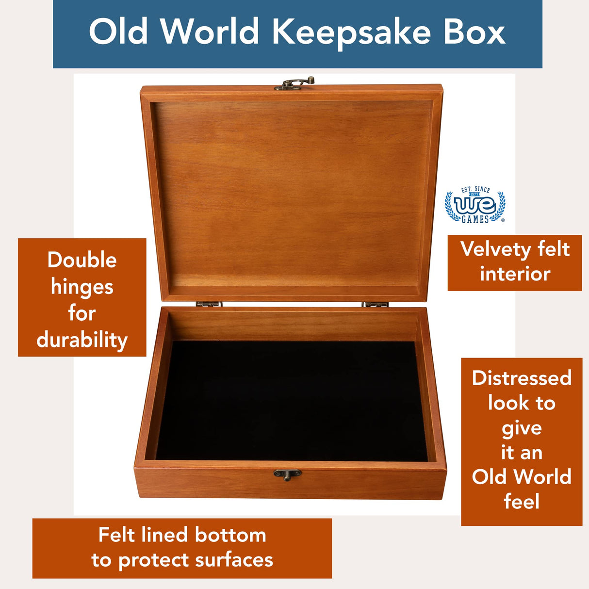 WE Games Old World Wooden Treasure Box with Brass Latch (Light Cherry Finish) WE Games