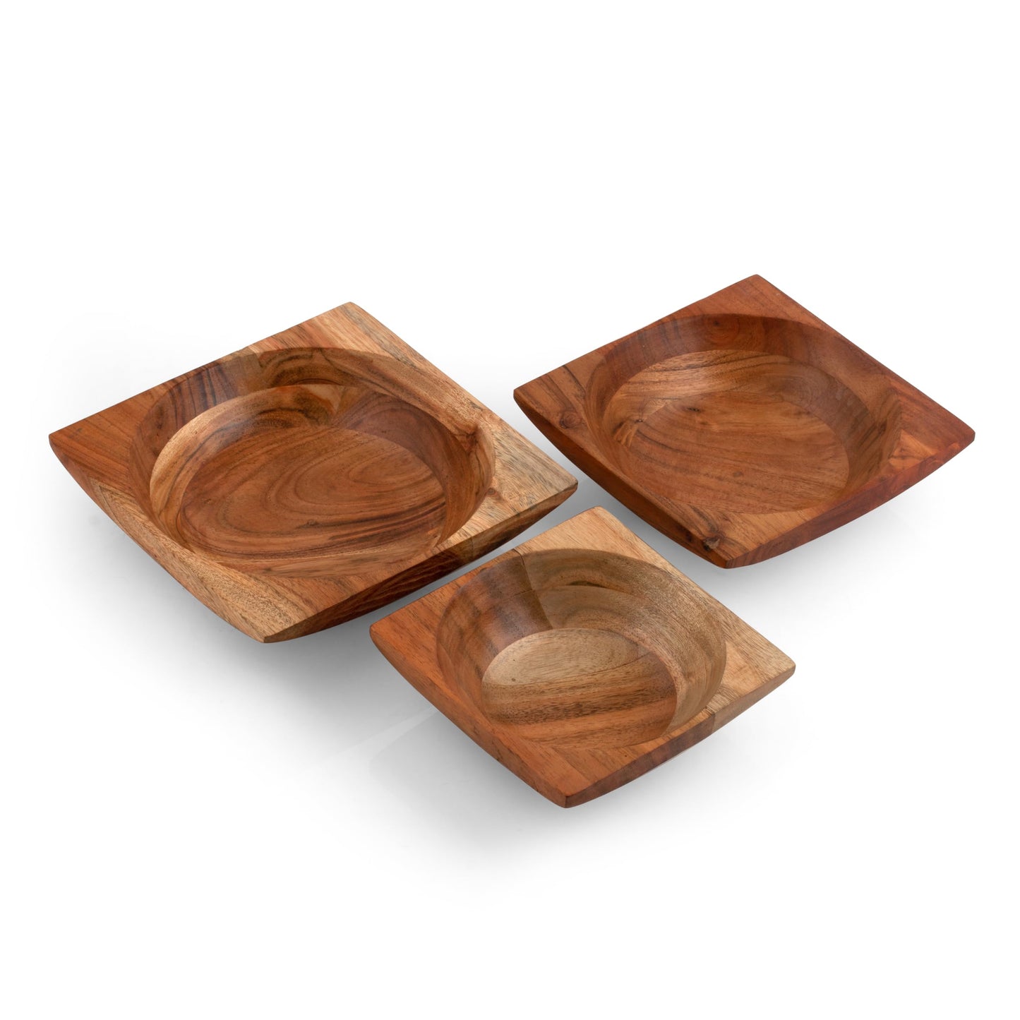 WEBHUSHI Acacia Wood Nesting Square Set 3 Serving Bowl 8”, 7”, 6” Mix size Stackable little Dish for Prep Salad Snack, Nuts,Wasabi Dip sauce Salsa - WoodArtSupply