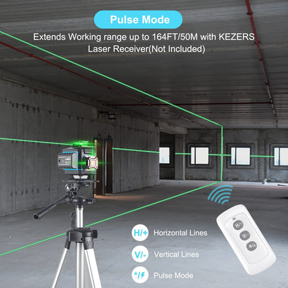 KEZERS Laser Level 360 Self Leveling,4 x 360 Laser Level with Screen Green Laser Level Line tool Leveling and Alignment Laser Tool with Pulse Mode - WoodArtSupply