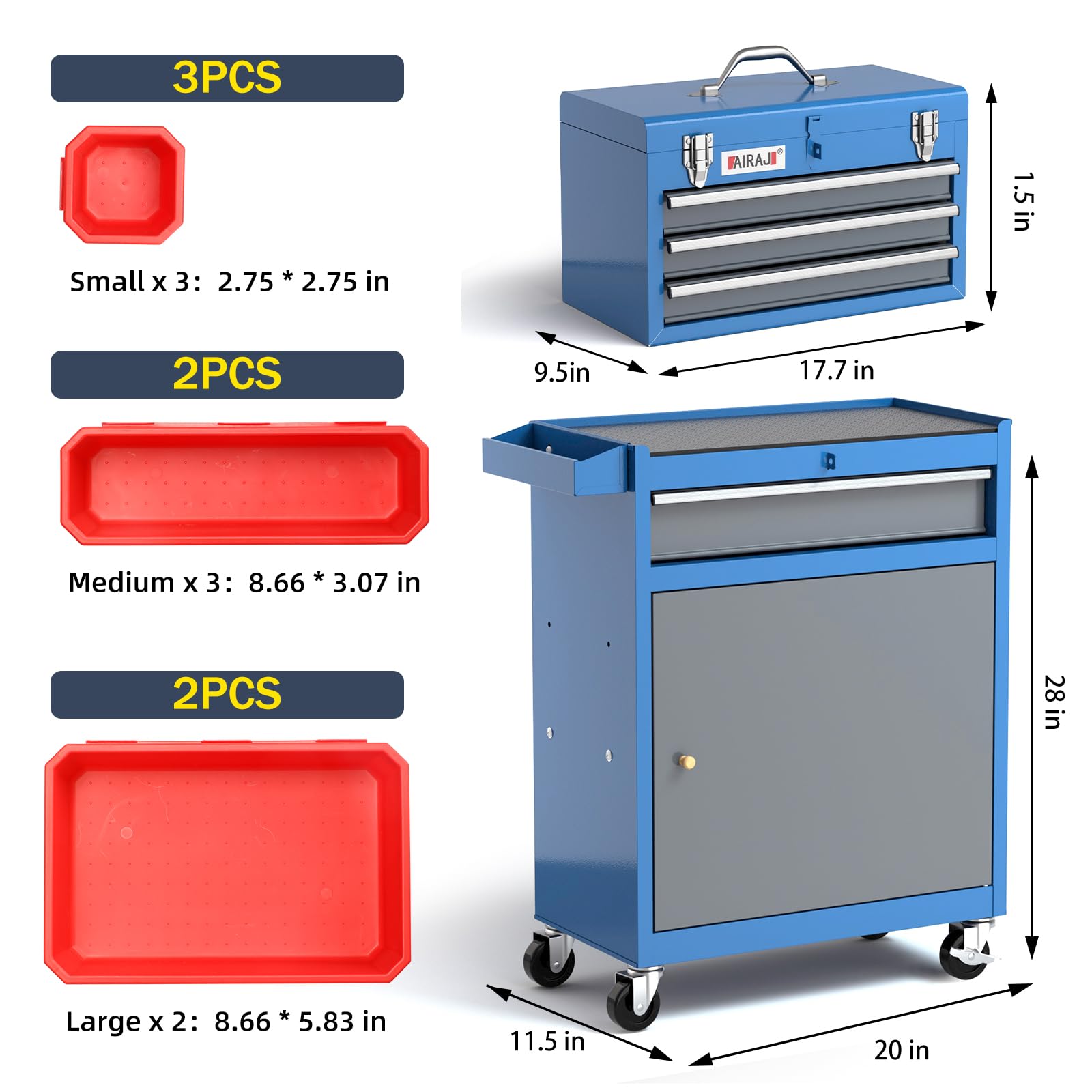 AIRAJ 4-Drawers Tool Chest,Detachable Tool Chest with Wheels,Rolling Tool Chest for Workshops and Homes, Tool Cabinet with Tool Box Organizer Tray - WoodArtSupply