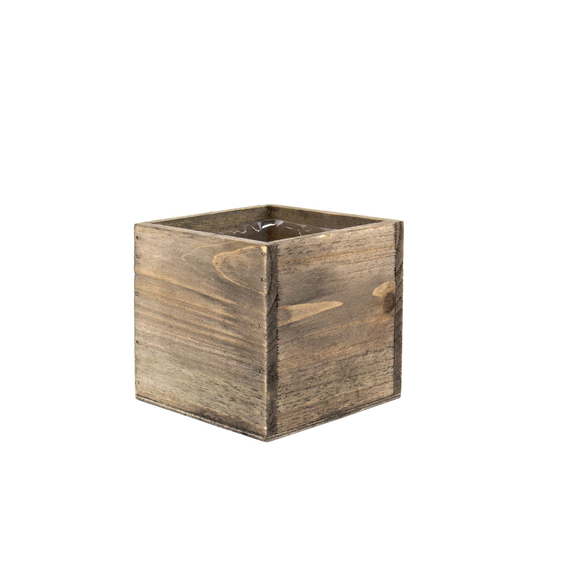 CYS EXCEL Cube Planter Box with Removable Plastic Liner (4"x4"x4")(4 PCS) | Multiple Size Choices Wood Square Planter | Indoor Decorative Window Box - WoodArtSupply