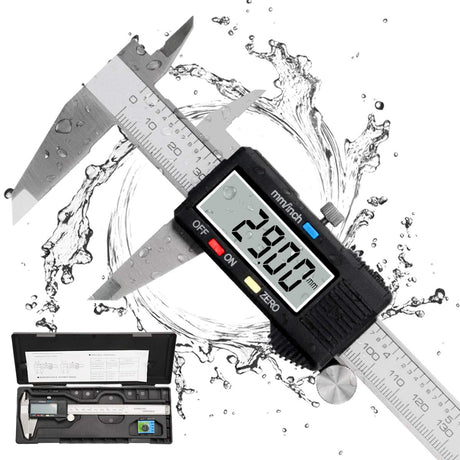 Caliper Measuring Tool, Qfun Vernier Digital Caliper Stainless Steel 6 Inch/150mm, Digital Micrometer Waterproof, Easy Switch from Inch to Qfun