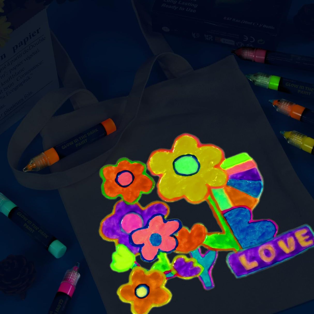 FansArriche Glow in the Dark Fabric Paints, 18 Colors x 20 ml 3D Waterproof Acrylic Textile Paint Markers, Glow in Dark Paint Pen, DIY Neon Fabric FansArriche