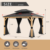 Joyside Wood Gazebo with Mosquito Netting 13 x 11 ft. Wood Patio Gazebo - Cedar Wood Framed Gazebo with Steel Frame Gable Roof Hardtop Gazebo for Joyside