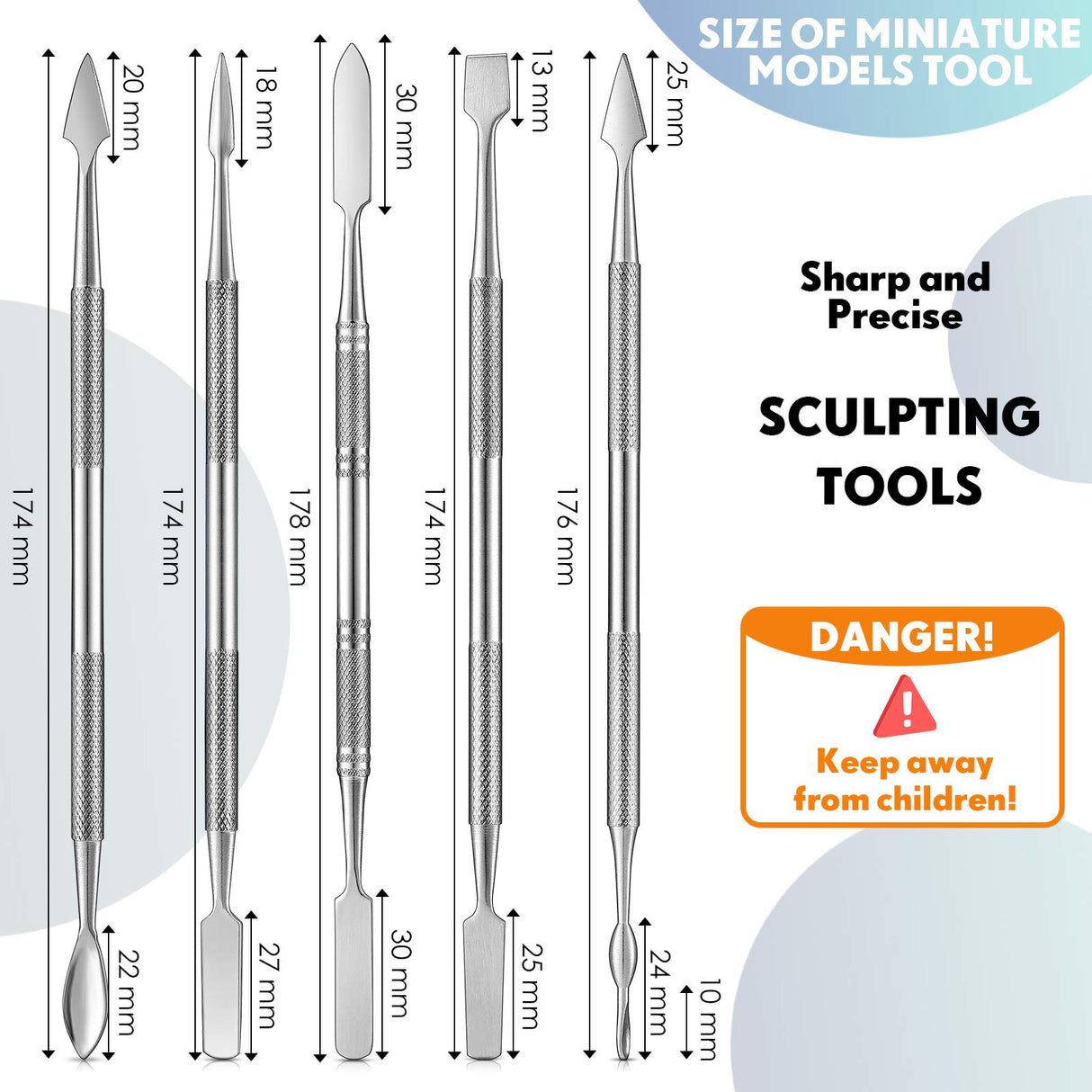 5 Pieces Miniature Sculpting Tools Set Mini Stainless Steel Double-Headed Tool for Model and Convert Plastic, Resin and Metal Tabletop War Game Honoson