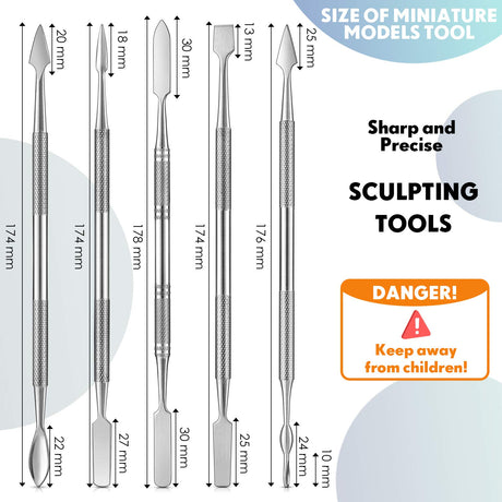 5 Pieces Miniature Sculpting Tools Set Mini Stainless Steel Double-Headed Tool for Model and Convert Plastic, Resin and Metal Tabletop War Game Honoson