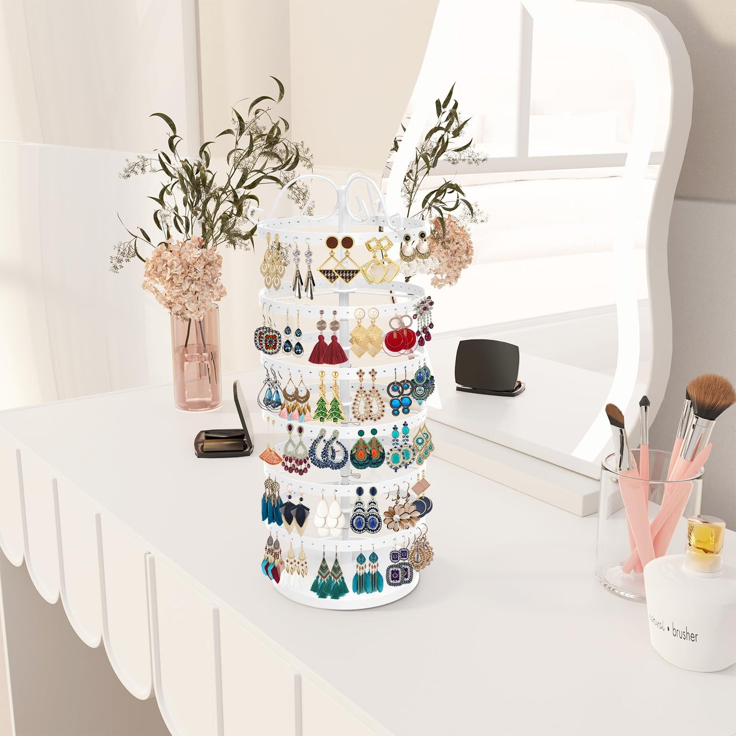 MODOWEY 6 Tier Rotating Earring Holder Organizer, Adjustable Metal Earring Display Stand Storage Rack, 264 Holes Earring Tree Organizer for Women MODOWEY