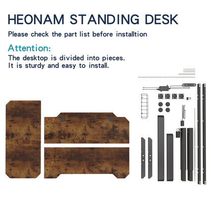 HEONAM 59'' L Shaped Electric Height Adjustable Standing Desk, Sit to Stand Home Office Computer Desk with Black Frame & Rustic Brown Top - WoodArtSupply