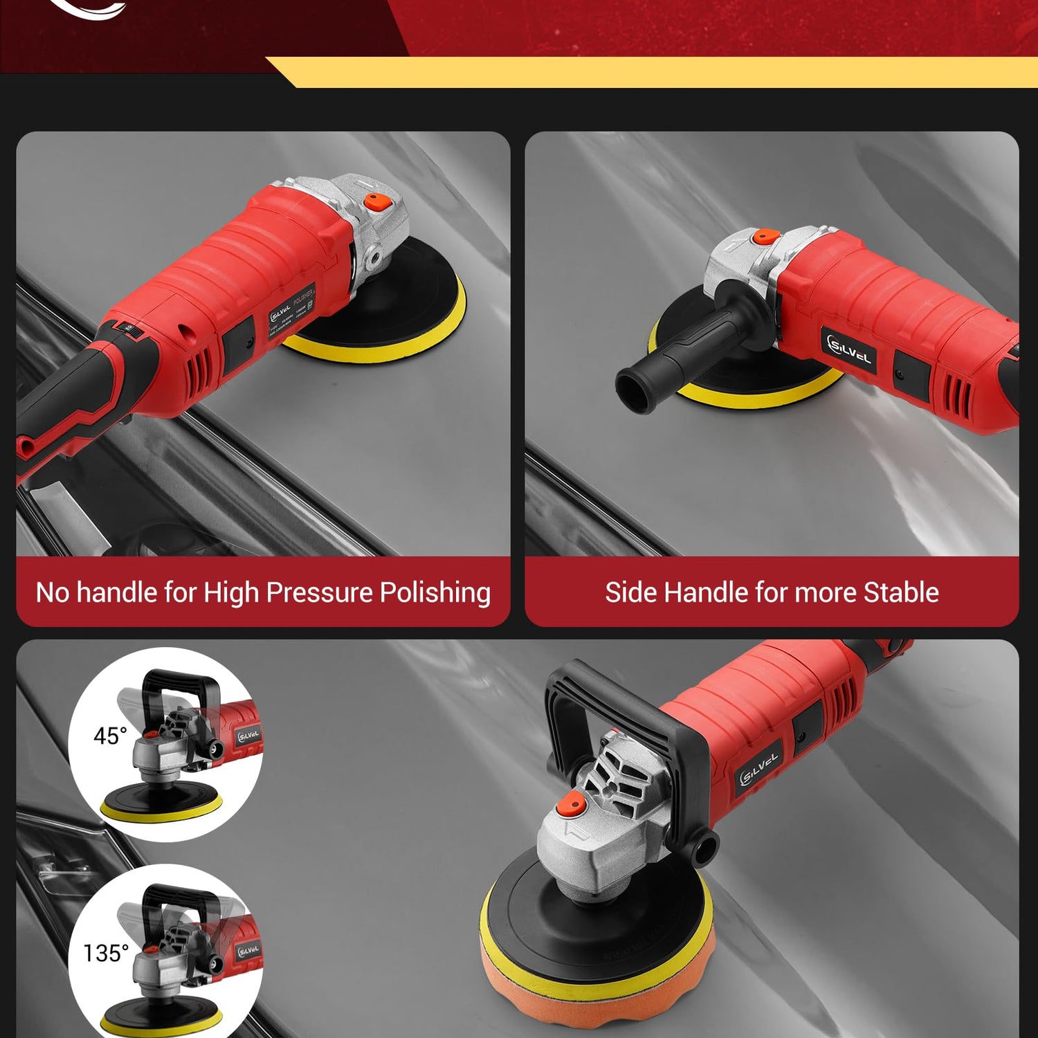 SILVEL Buffer Polisher, 1600W 7 Inch/6 Inch Polisher for Car Detailing, Wax Machine, 7 Variable Speed, with 6 Foam Pads, 3 Wool Pads, Packaging Bag, SILVEL