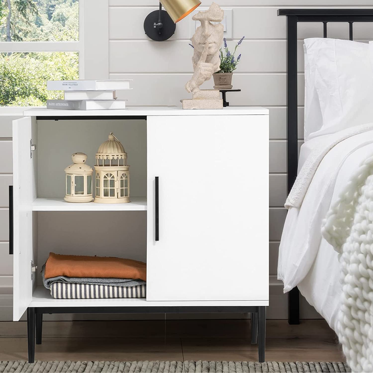 KFO Storage Cabinet with Doors, White Accent Cabinet, Modern Free Standing Cabinet, Sideboard with Metal Base for Bedroom, Living Room, Kitchen and - WoodArtSupply