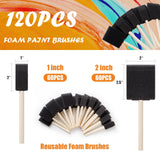 120 Pcs Foam Paint Brushes, 1” and 2” Foam Brush with Wood Handle, Bulk Sponge Brushes for Painting, Foam Art Paintbrushes Set for Staining, REDOVANT