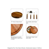 TOSCANA - a Picnic Time brand Personalized Monogram Initials Acacia Circo Cheese Cutting Board & Tools Set, 10.2 x 10.2 x 1.6, Letter M PICNIC TIME