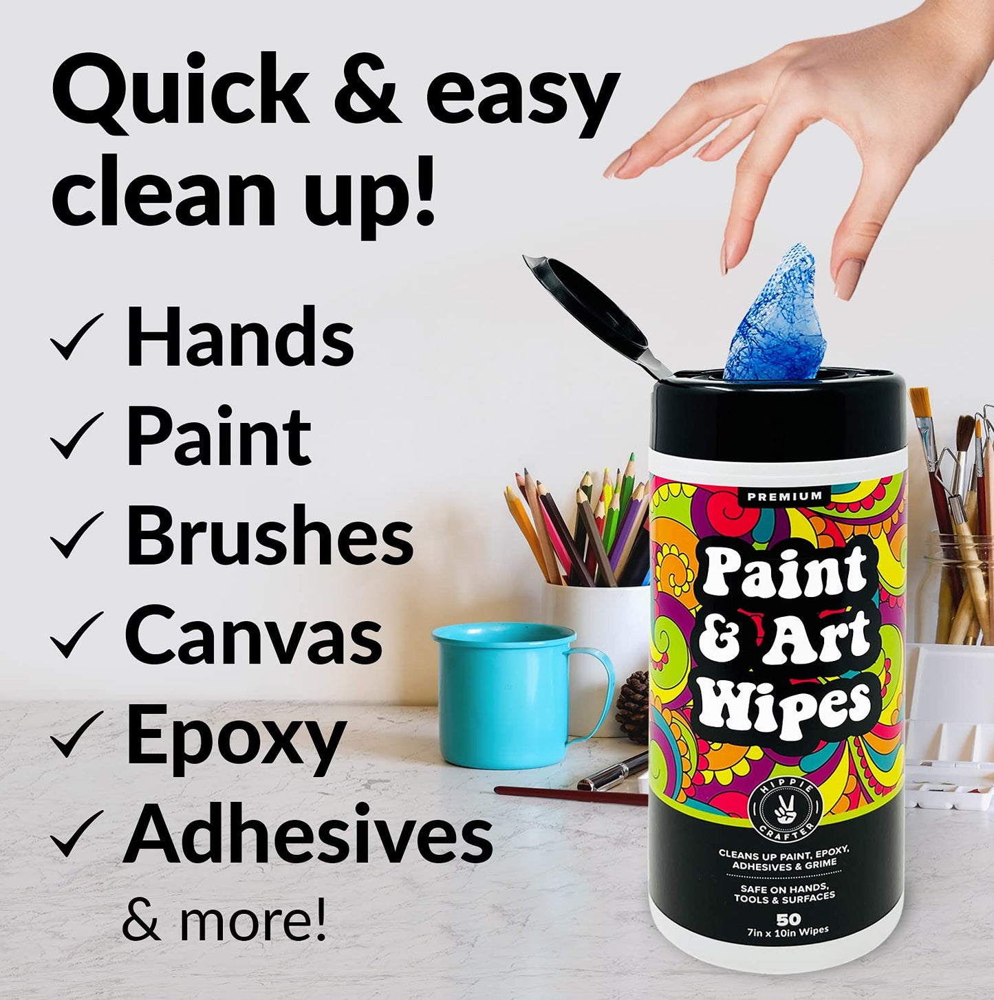 Paint & Art Wipes Paint Remover Wipes Cleaner Epoxy Glue Stains Latex, Acrylic Hand Cleaner and Plastic, Metal or Wood Surfaces, Floors, Brushes,