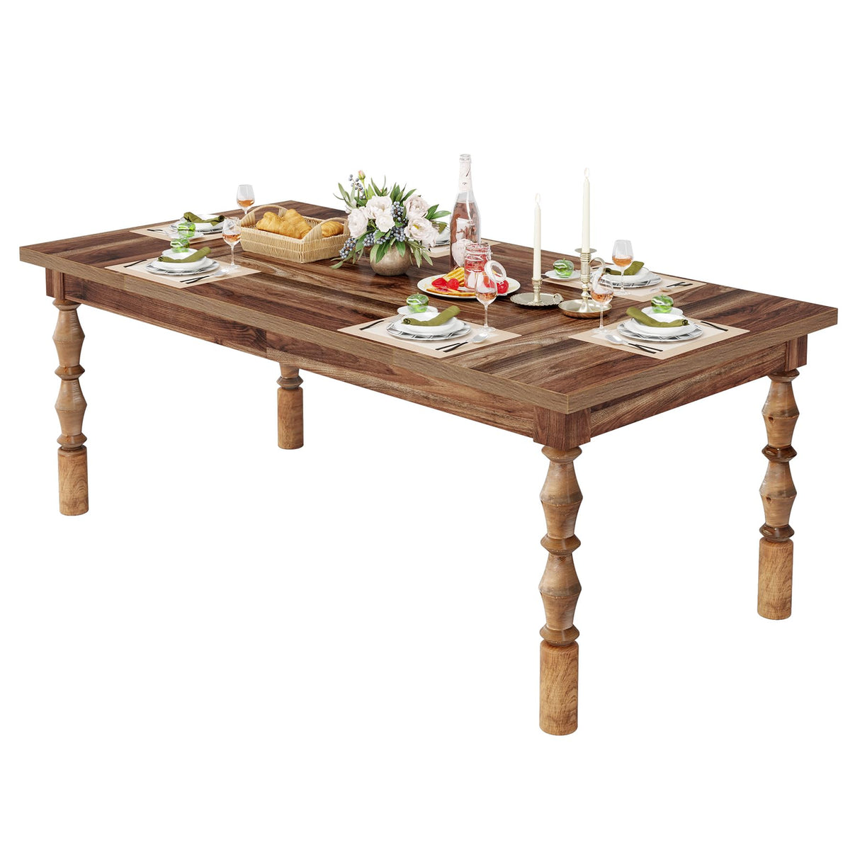 Tribesigns 62” Wood Dining Table for 4-6 People, Farmhouse Large Rectangle Kitchen Table, Dinner Table Breakfast Table Kitchen & Dining Room Tribesigns