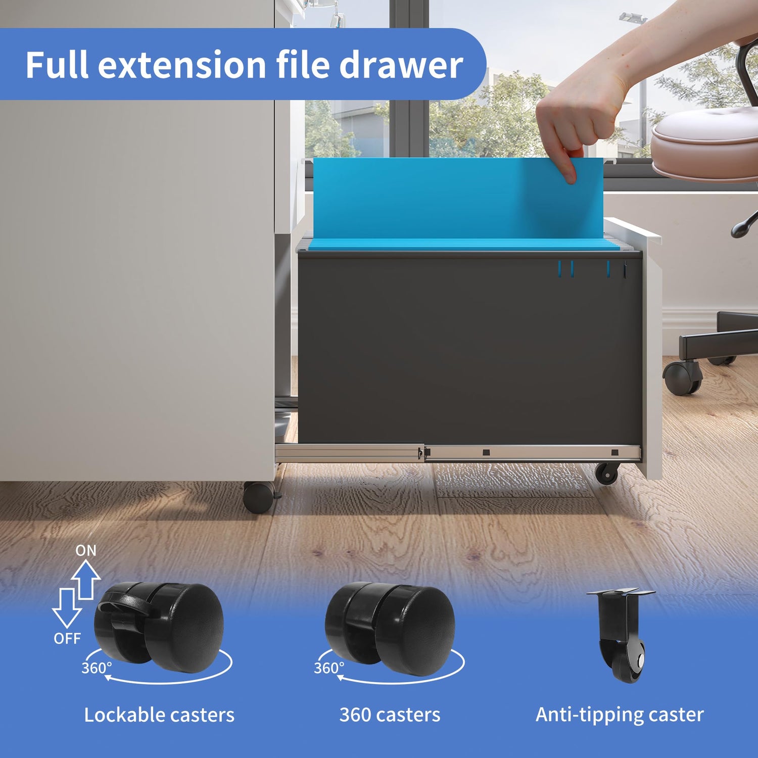 DARTIIA File Cabinet 2 Drawer with Lock No Assembly Required Lateral Office Storage Cabinet Metal Filing Cabinet for Home Office Mobile Rolling File DARTIIA