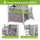 Cat House with Door for Feral Cats, Rainproof Outside Kitty House, 2 Story Wooden Kitten Condo with Stairs (AIR09-BS) GUTINNEEN