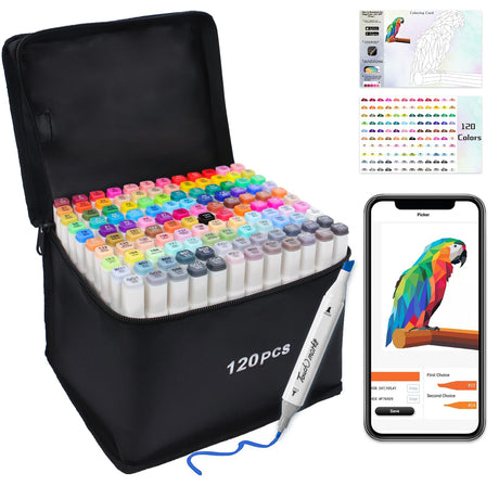 Brled 120 Colors Alcohol Markers with Free App, Alcohol-Based Markers for Artists, Art Markers for Painting, Coloring, Sketching and Drawing, Chisel Brled