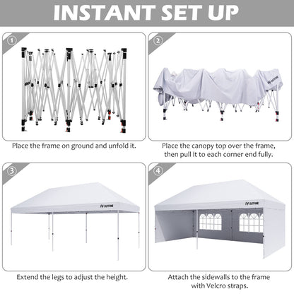 OUTFINE Canopy 10'X20' Pop Up Canopy Gazebo Commercial Tent with 4 Removable Sidewalls, Stakes X12, Ropes X6 for Patio Outdoor Party Events