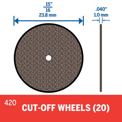 Dremel 420 Cut-off Wheel, 15/16 " (23.8 mm) diameter, 0.40” (1.0 mm) disc thickness, Cutting Rotary Tool Accessory (20 Pieces) - WoodArtSupply