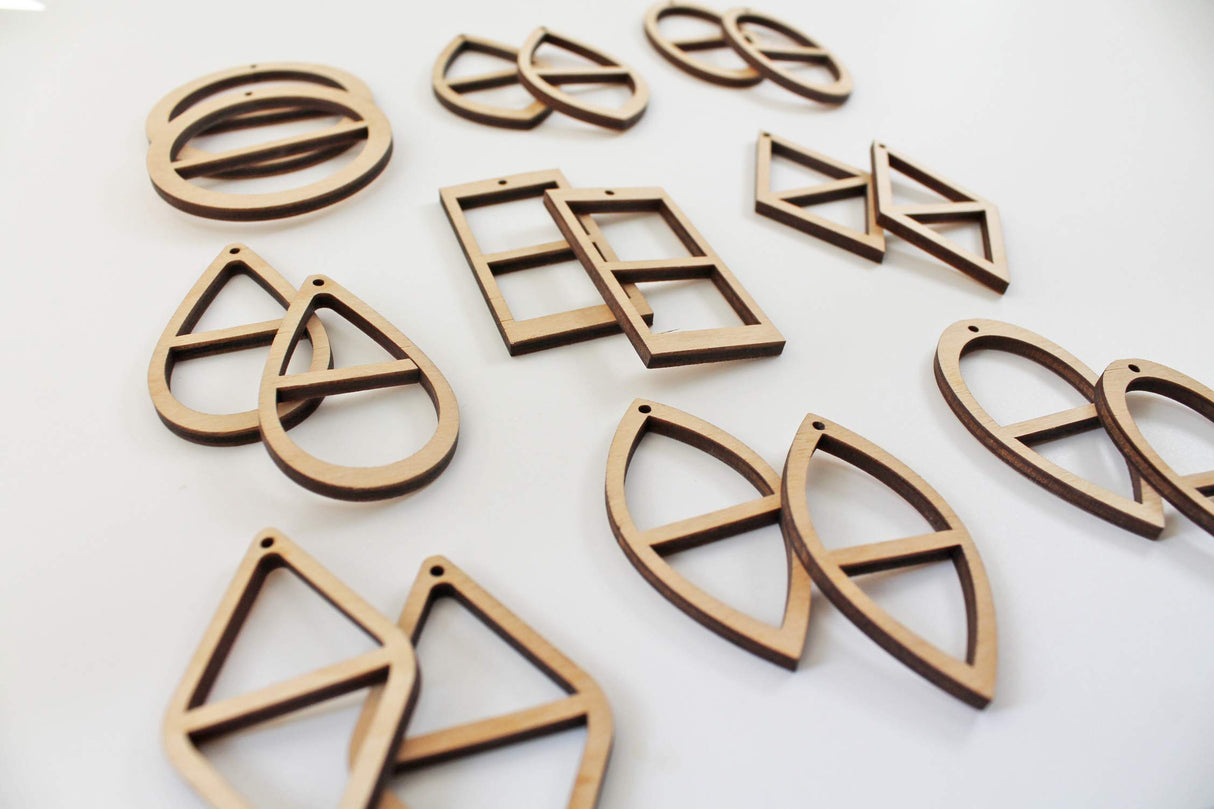 18 Unfinished Wood Laser Cutout Earrings Jewelry Crafts Blanks with Double Window Cutouts Texan Wood Crafts