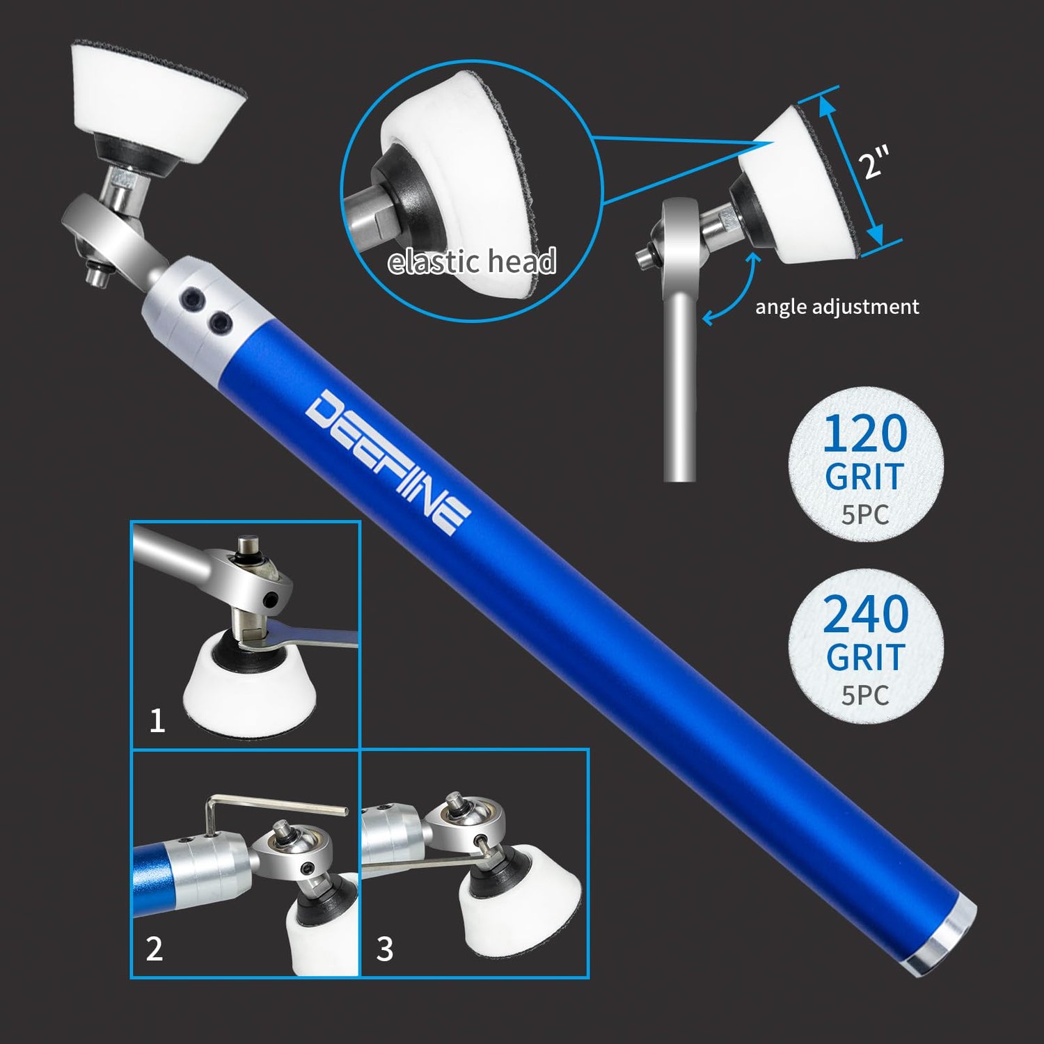 DEEFIINE Carbide Tip Wood Lathe Turning Tool set With Bowl sander, Lathe Roughing and Finishing Hollowing Tool Interchangeable Aluminum Alloy Handle DEEFIINE