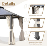 MELLCOM 12x20FT Hardtop Gazebo, Permanent Outdoor Aluminum Patio Gazebo with Aluminum Composite Double Roof for Patio Lawn and Garden, Curtains and MELLCOM